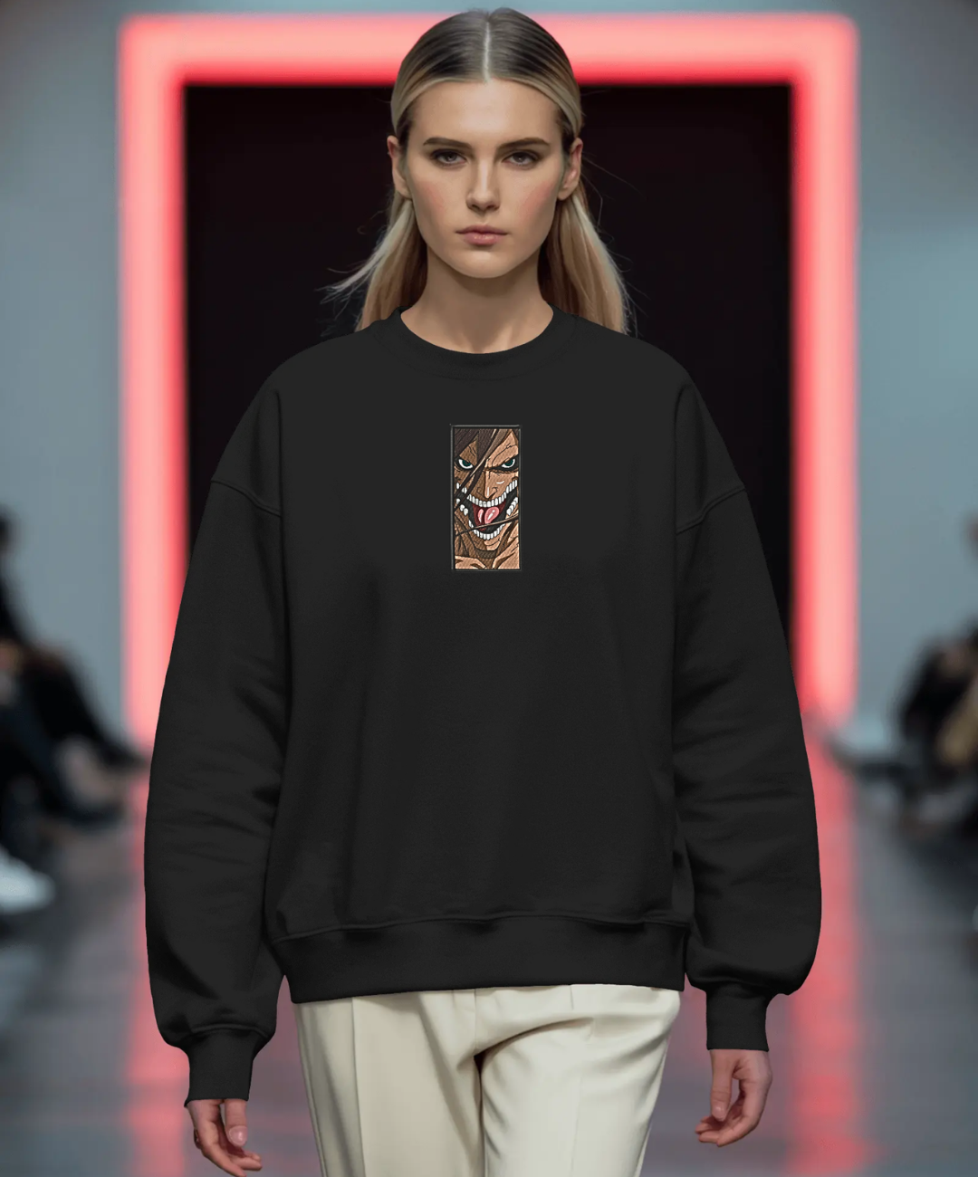 Felpa premium con ricamo "attack on titan"