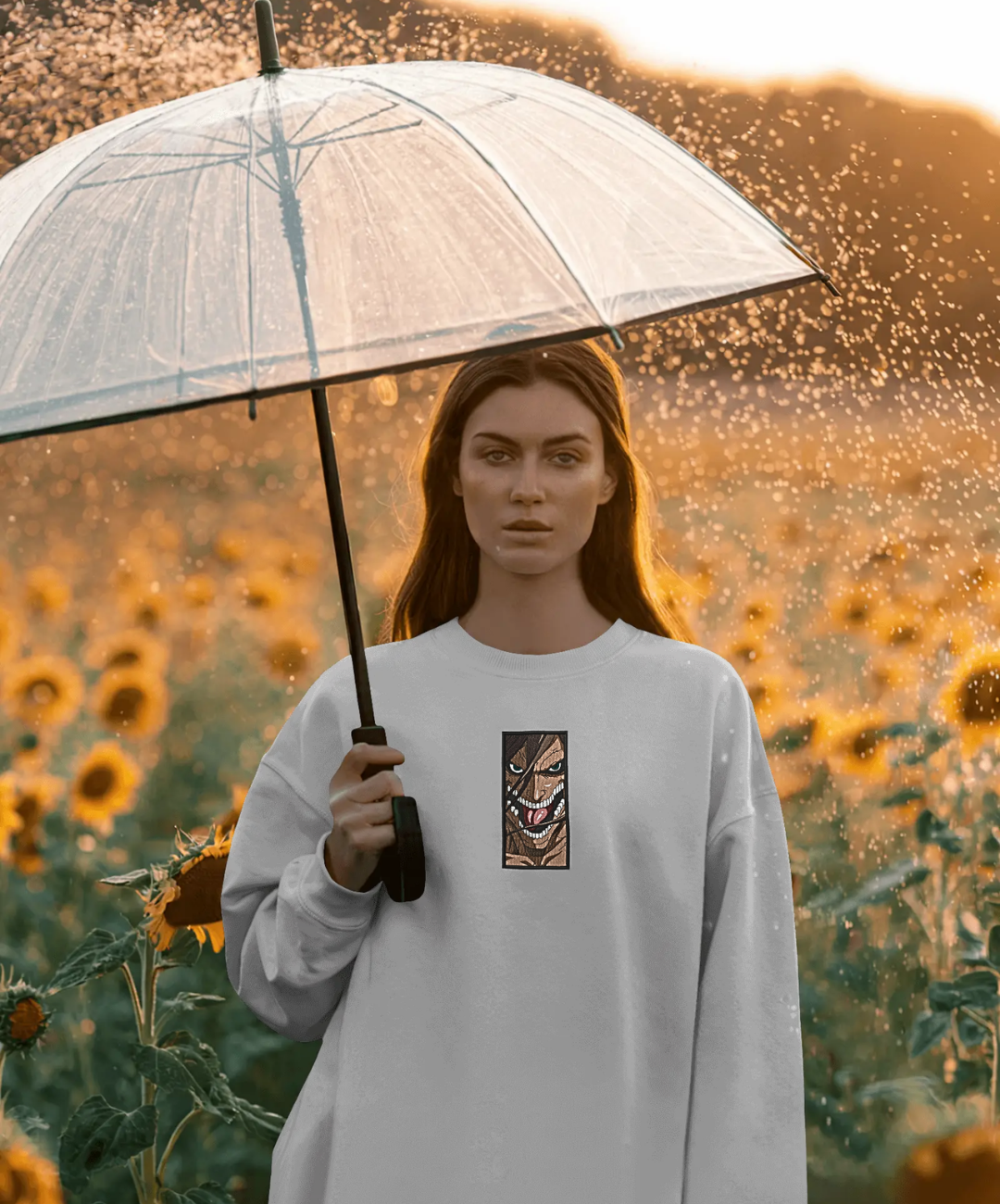 Felpa premium con ricamo "attack on titan"