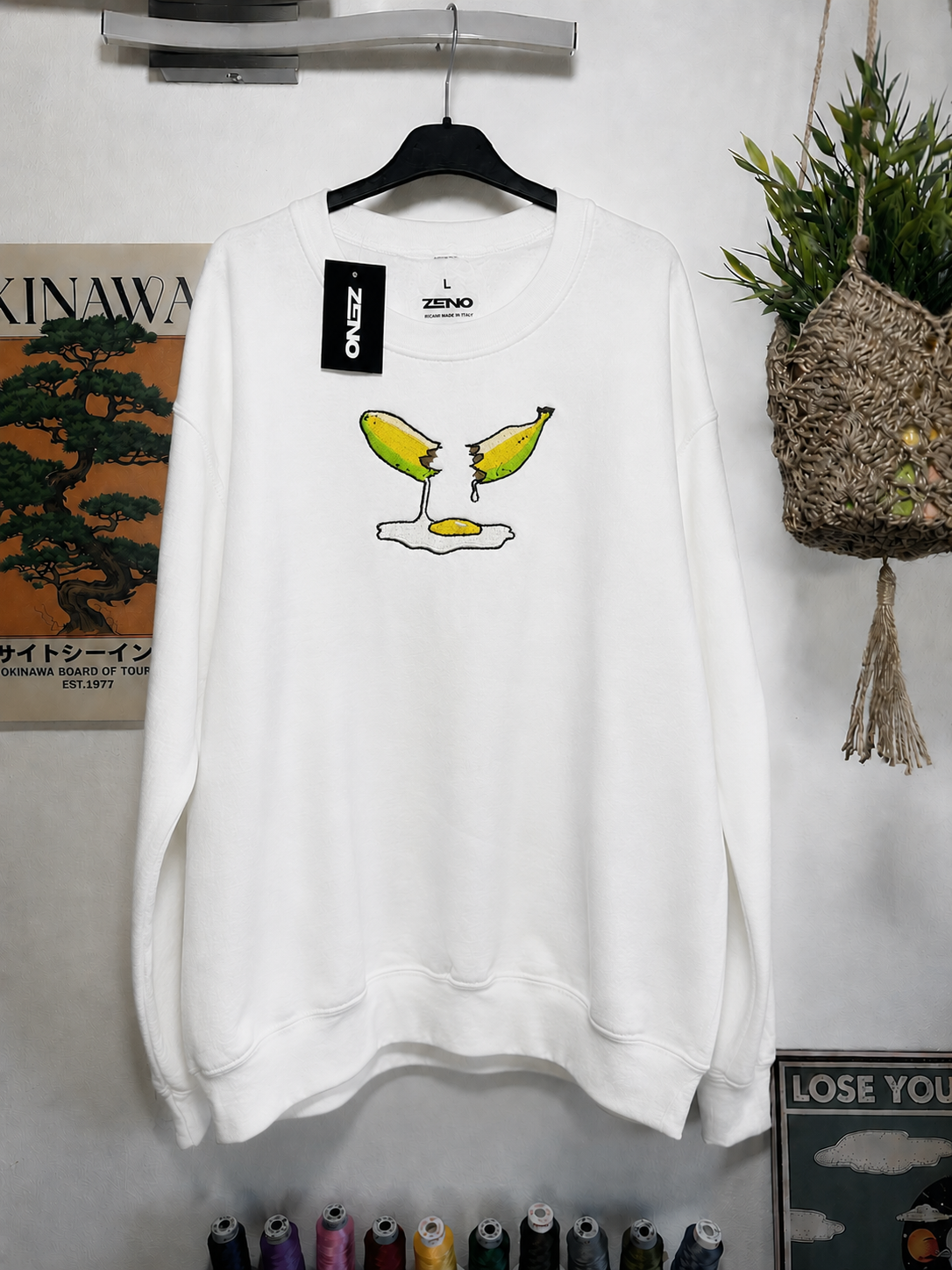 Felpa premium con ricamo "Banana & Uovo"